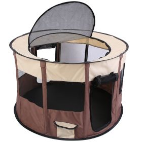 Foldable Playpen for Dog with Carry Bag Portable Travel Waterproof Indoor Outdoor Pet Cage Tent Detachable Upper Cover For Dog Cat Rabbit (Option: PetTentCoffeeL)