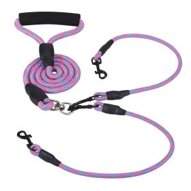 Double Dogs Leash No-Tangle Dogs Lead Reflective Dogs Walking Leash w/ Swivel Coupler Padded Handle (Option: TwoDogLeashPink)