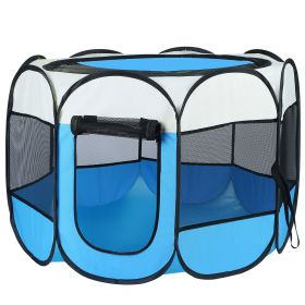 Portable Foldable Pet Tent Exercise Pen Kennel Removable Zipper Top and Bottom Water Resistant Indoor Outdoor Use For Dogs Cats Other Pets (Option: PetPlaypenLBlue)